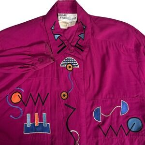 Gary Fabrikant Vintage‎ 1992 Abstract Embroidered Button Down Shirt Womens 10